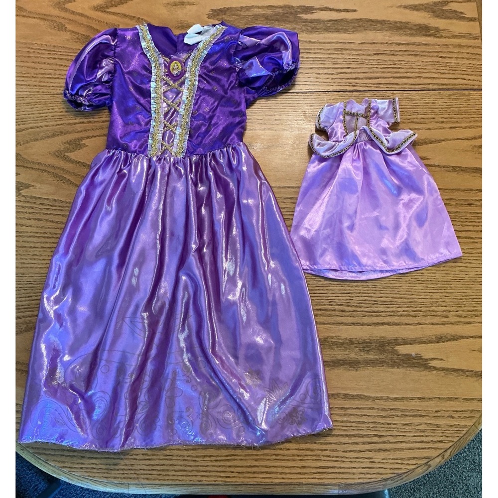 Disney Princess Rapunzel Costume Dress as 7-8 with Matching 18" Doll Dress